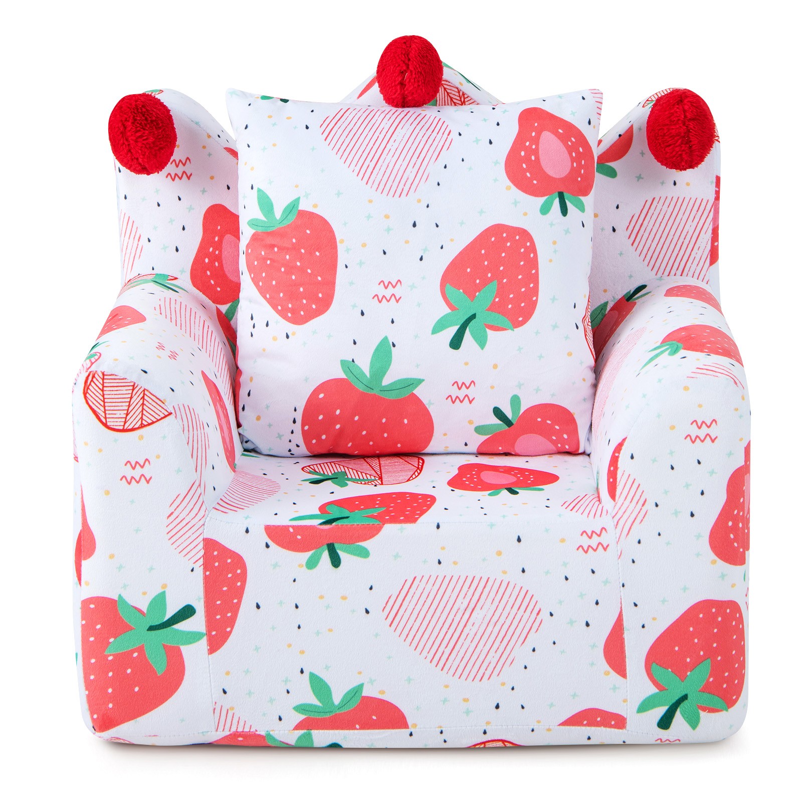 Kids Sofa Chair Foam Filled Armchair Strawberry Toddler Couch w/ Cover & Pillow