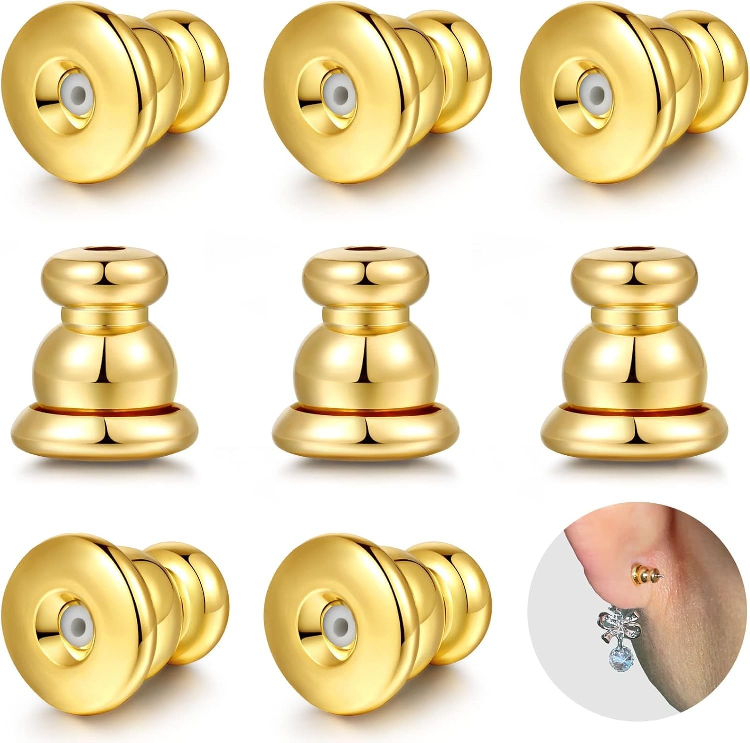 Locking Earring Backs for Studs, Hypoallergenic 18K Gold Earring Backs Re