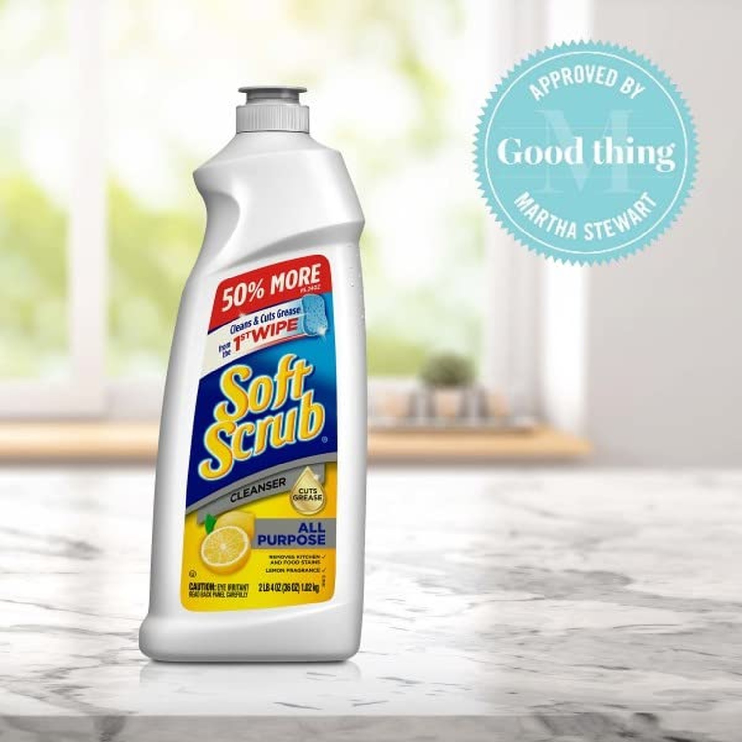 Soft Scrub All Purpose Cleaner, Surface Cleanser, Lemon, 36 Fluid Ounces, 6 C...