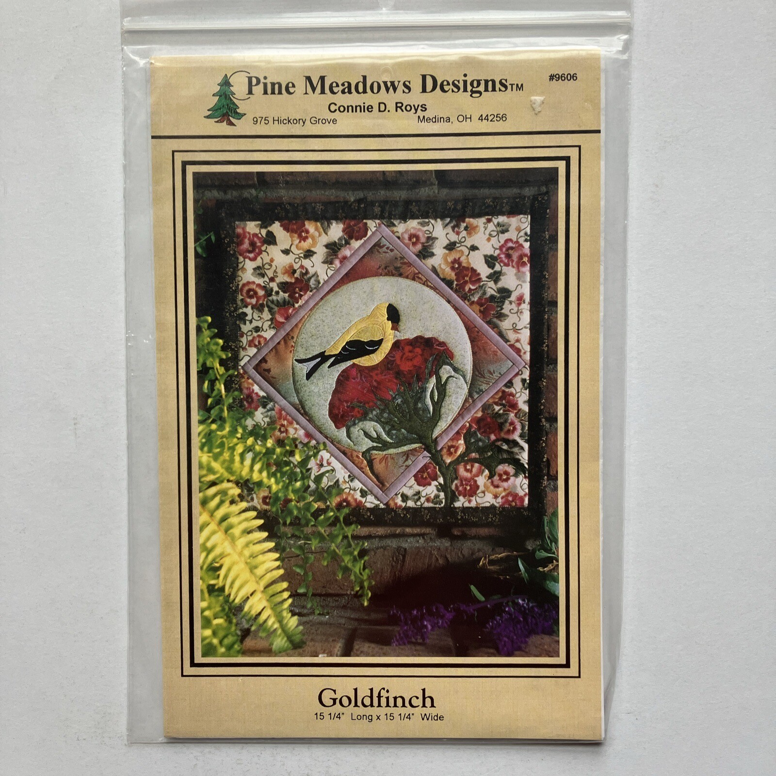 VTG Pine Meadows Designs Quilting Pattern Goldfinch Bird Design 15.25" Square