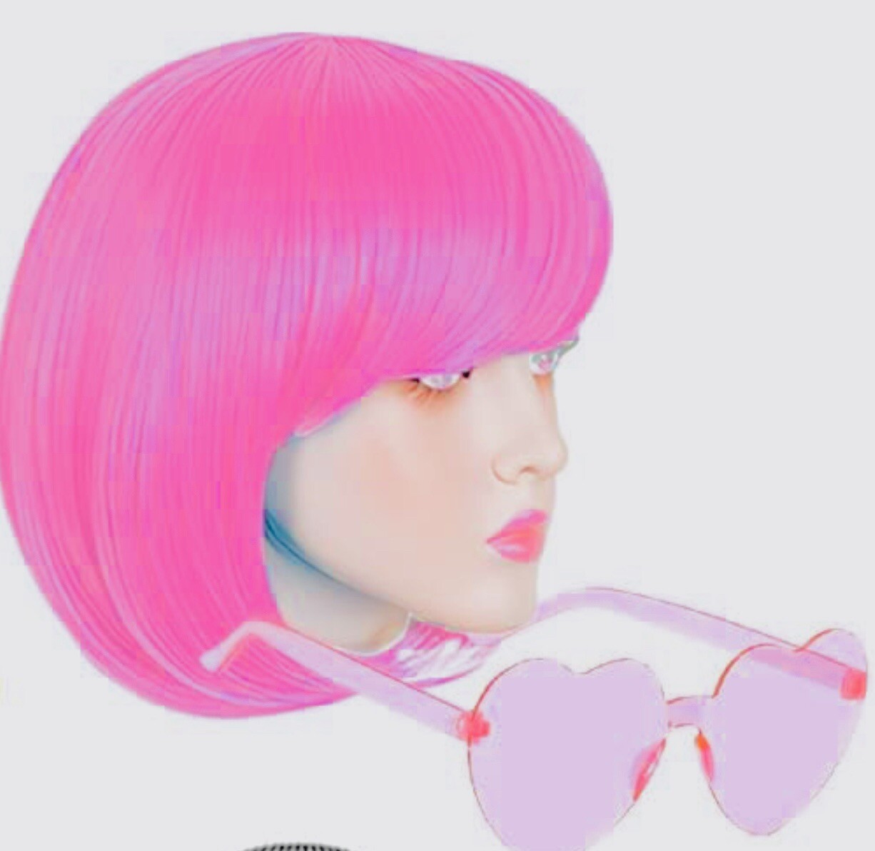 NEW Neon Pink Bob Wig with Bangs + Party Heart Sunglasses Halloween Costume