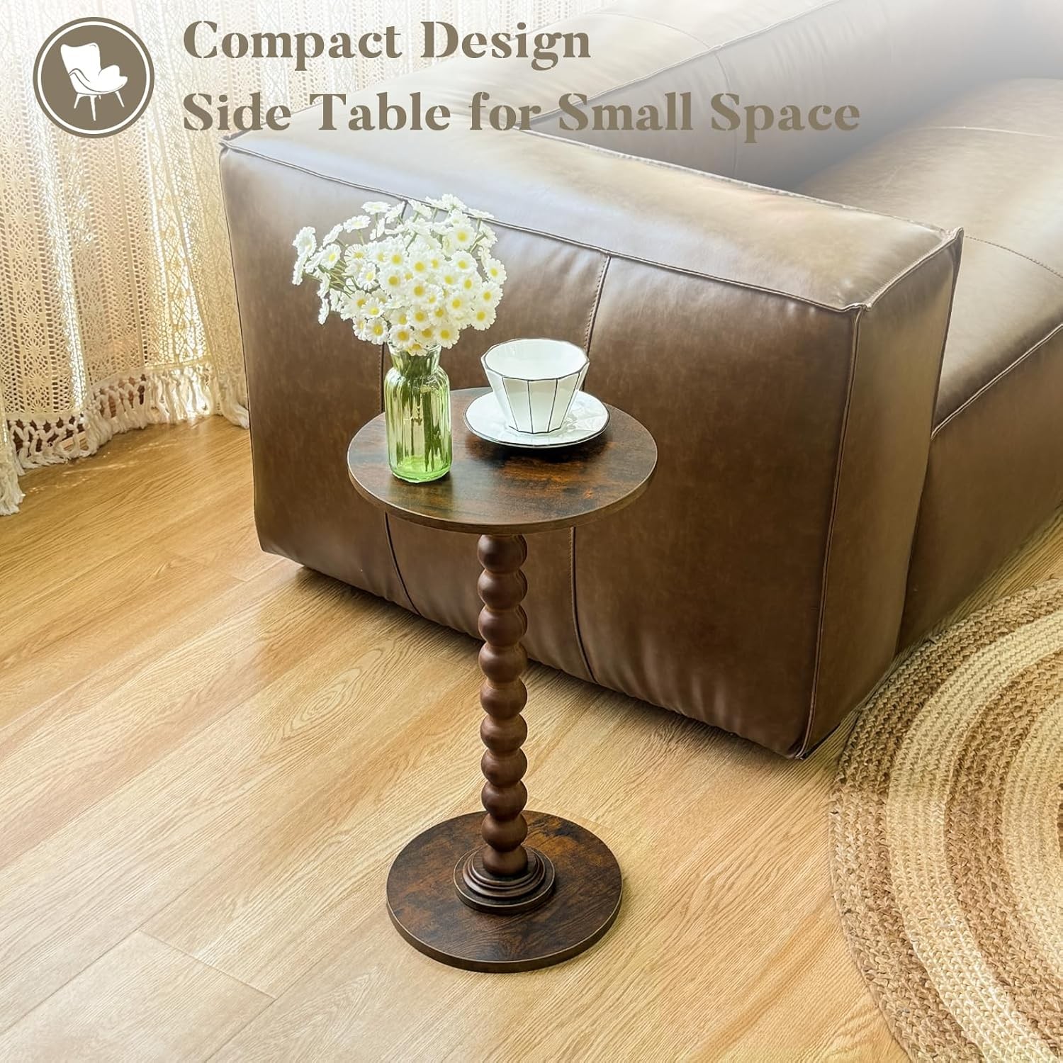 Small Round Side Table Rustic Brown Nightstand