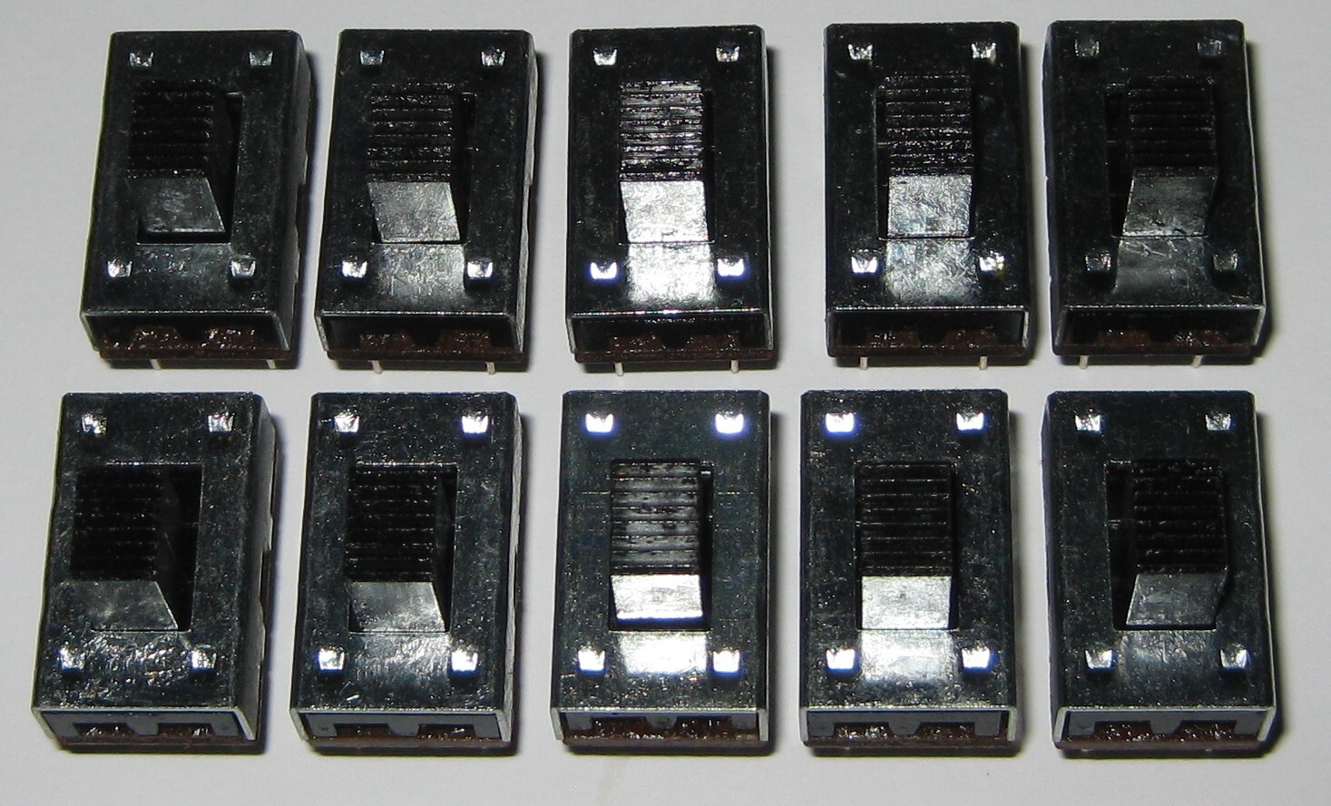 10 X DPDT Slide 3A Switches - 125 VAC - 3 Amp - Metal Body PC Board Mount Switch