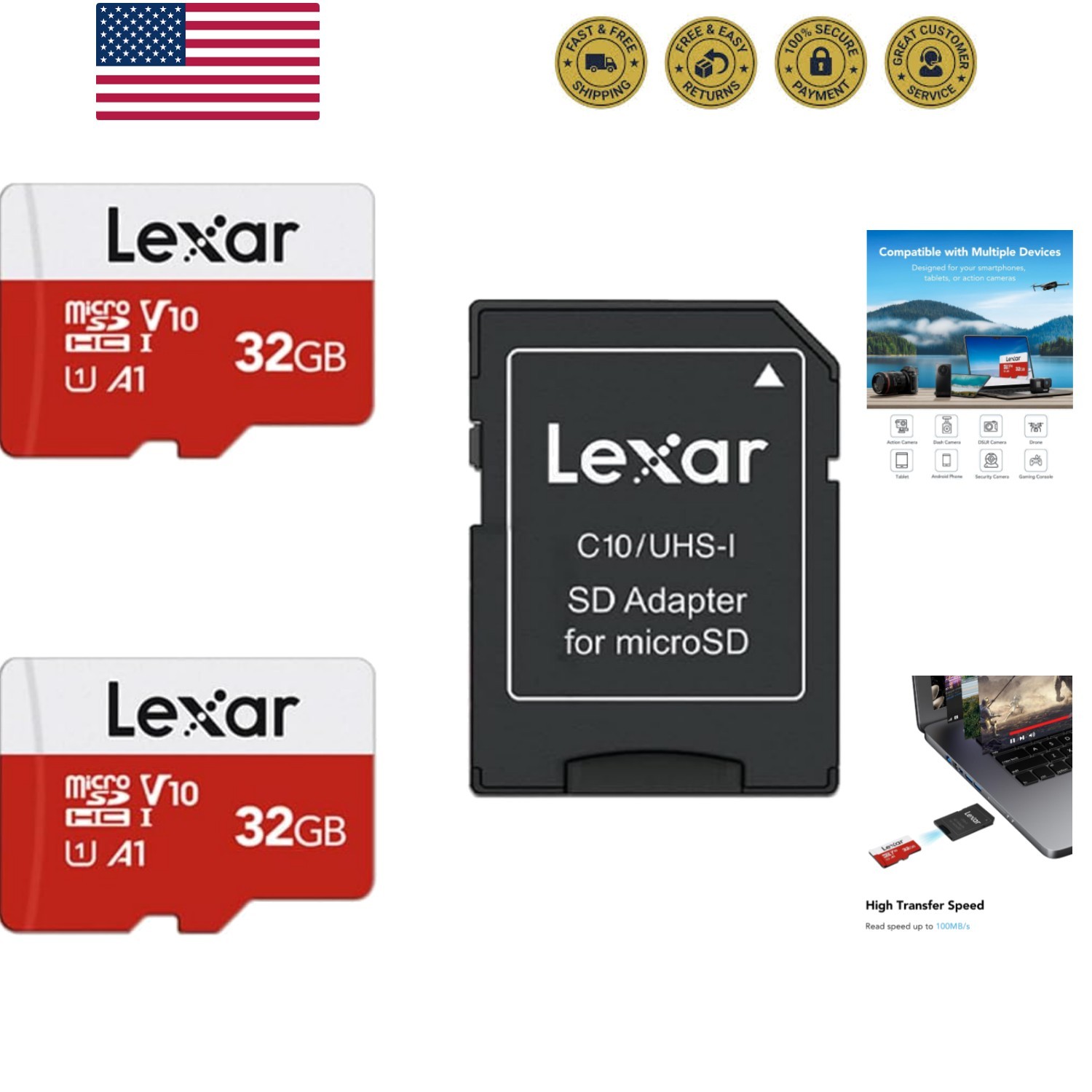 32GB Micro SD Card 2 Pack, microSDHC UHS-I Flash Memory Card with Adapter - U...