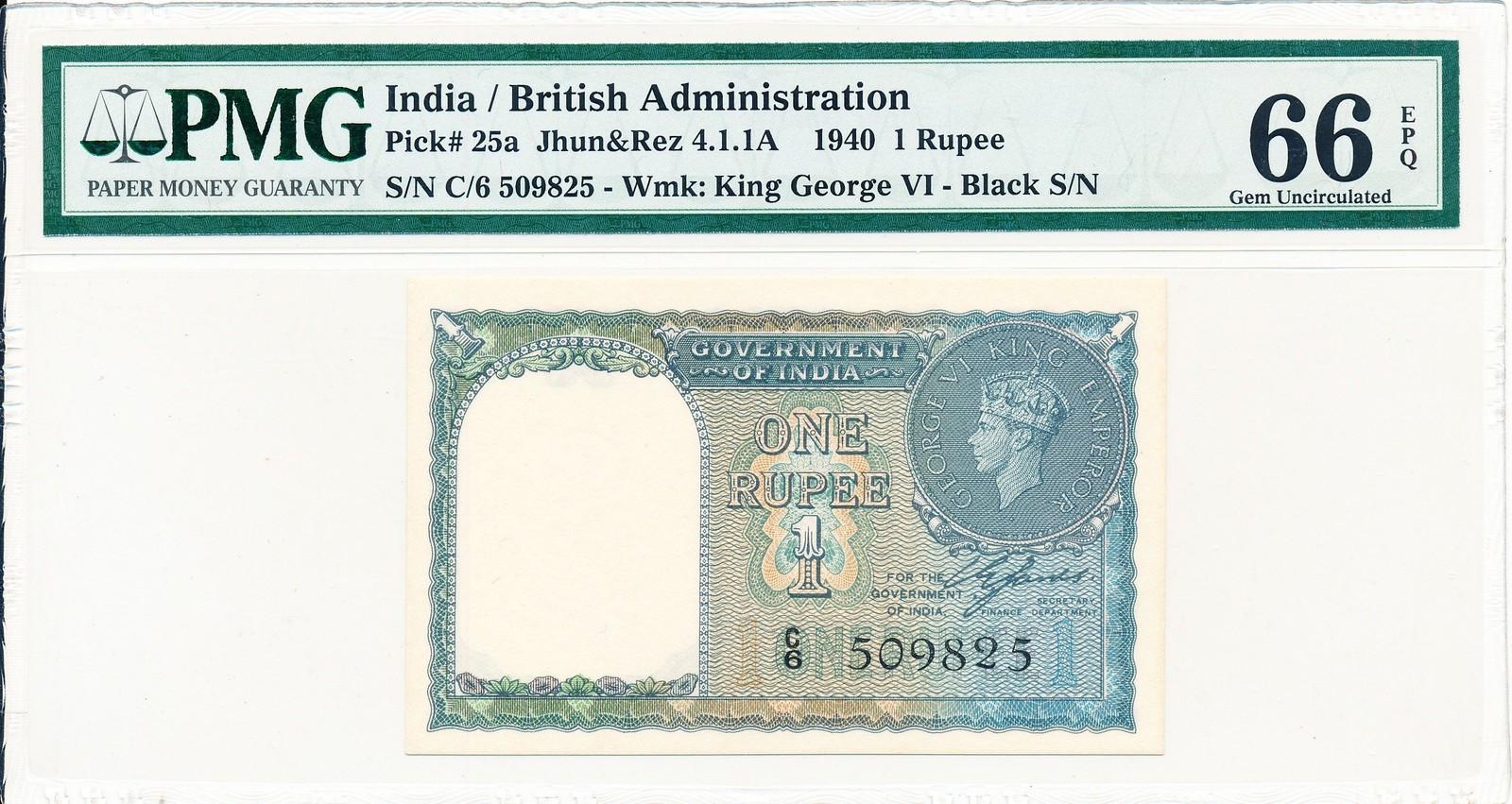 Government of India India 1 Rupee 1940 George VI PMG  66EPQ