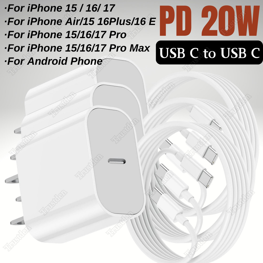 20W Fast Charger Type C USB C Adapter PD Cable For Samsung i Phone Air 17 16 15