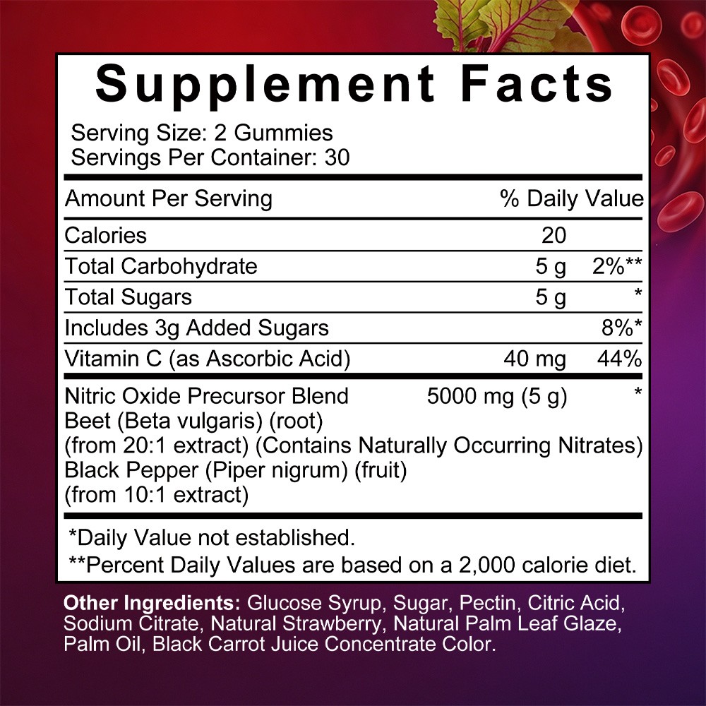5000mg Beet Root Precursor Blend Gummies Non-GMO Gluten Free 60 Count