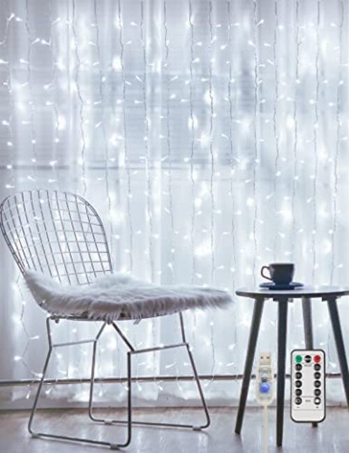 Curtain Lights for Bedroom Wall, 200 Led Twinkle Lights with USB-200 LED White
