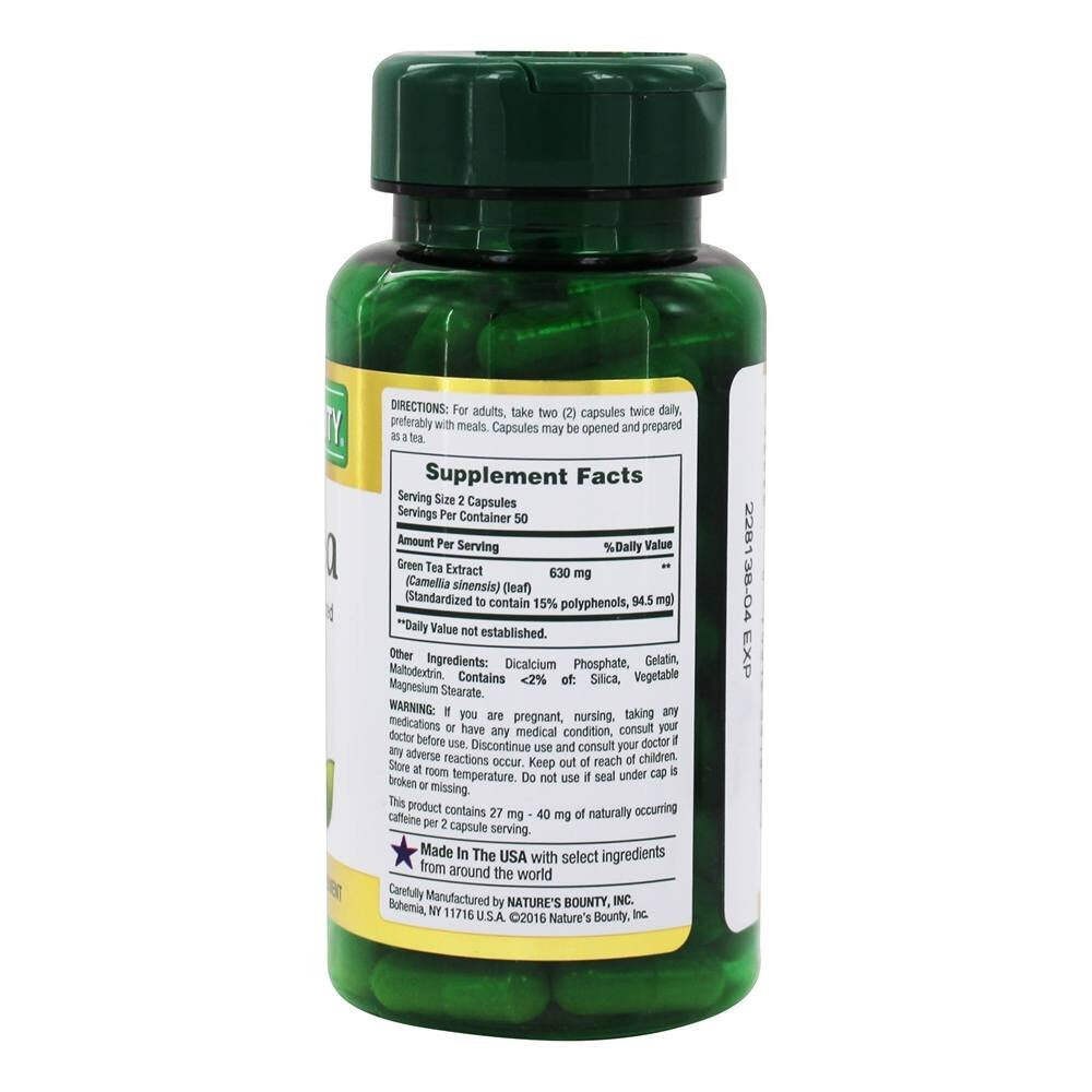 Nature's Bounty Green Tea Extract, 315mg, 100 Capsules (Pack of 2)