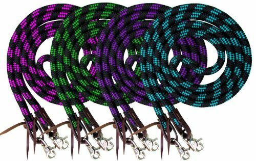 8 Ft Round Braided Nylon Roping Barrel Contest Reins w Easy to Use Clips 19554