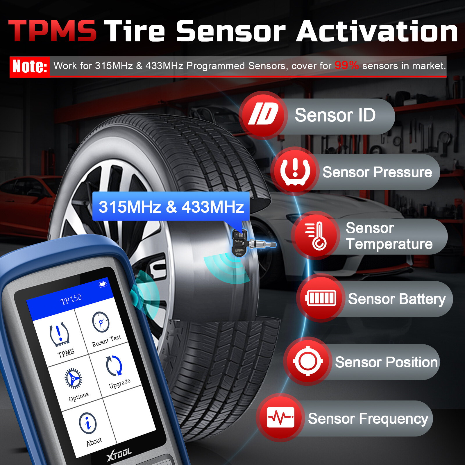 XTOOL TP150 TPMS Programmer Tire Pressure Sensor Relearn Reset Activate Tool