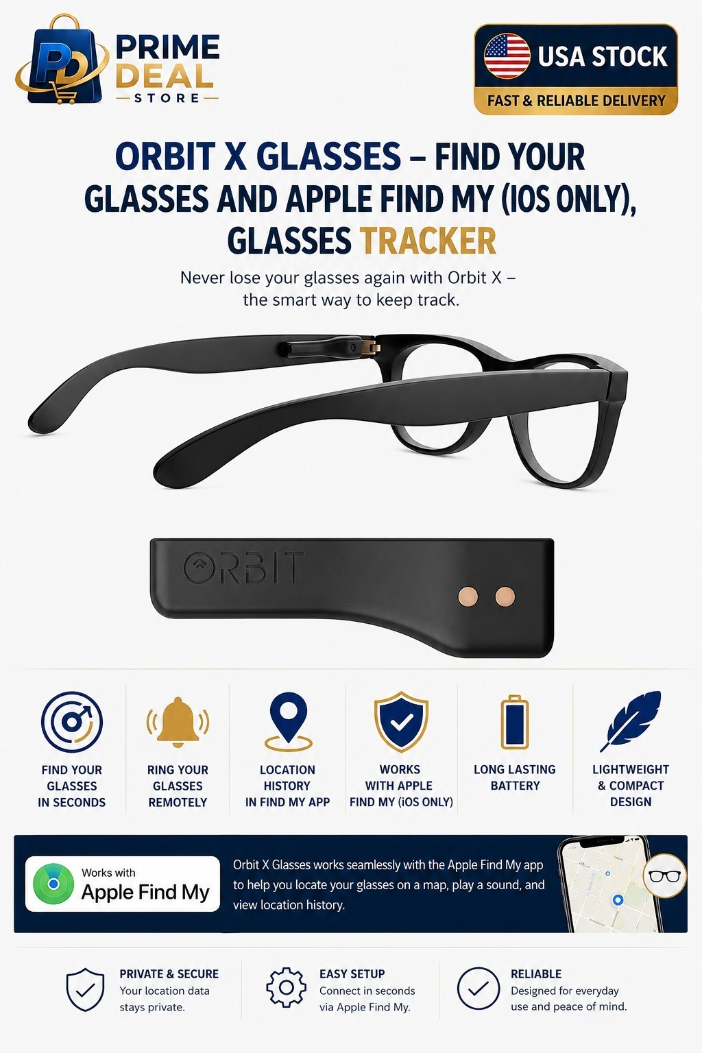 ORBIT X Glasses - Find Your Glasses and Apple Find My (Ios Only), Glasses Tracke