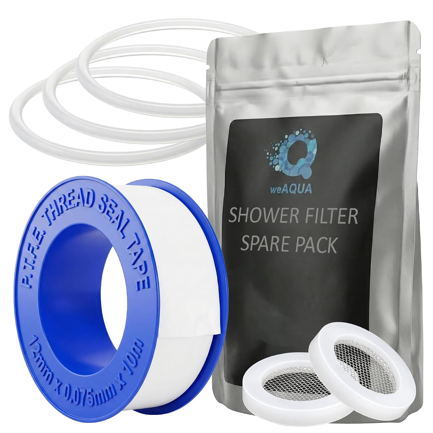 Shower Filter Spare Pack, Teflon Tape, Silicone O-Ring & Gasket, Leak-Proof Plum