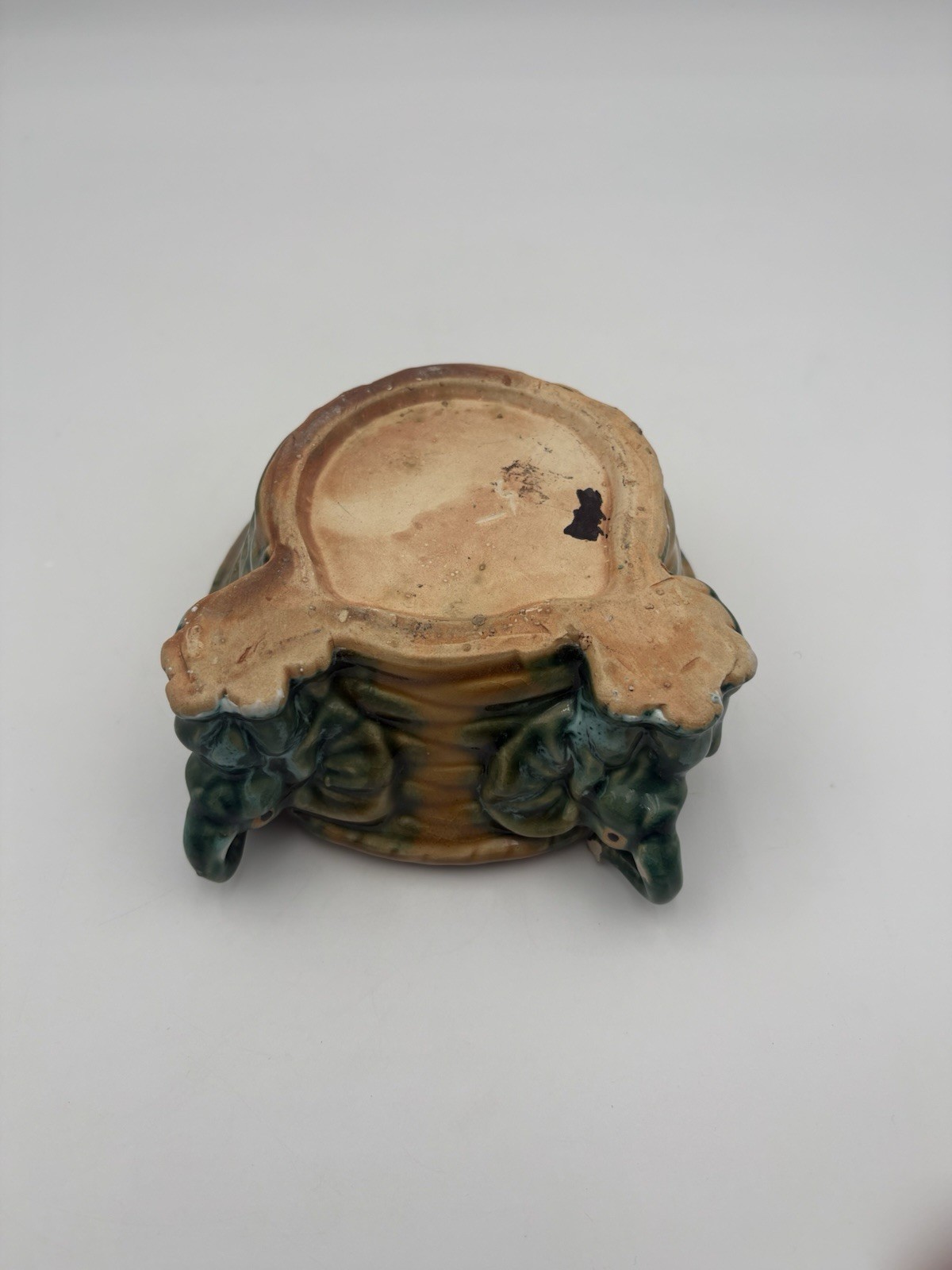 Majolica Style Ceramic Trunks Up Elephant Planter