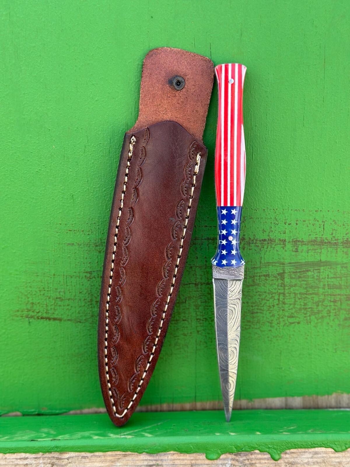 Damascus dagger Knife fixed blade boot knife Ideal DOUBLE-EDGE Full Tang