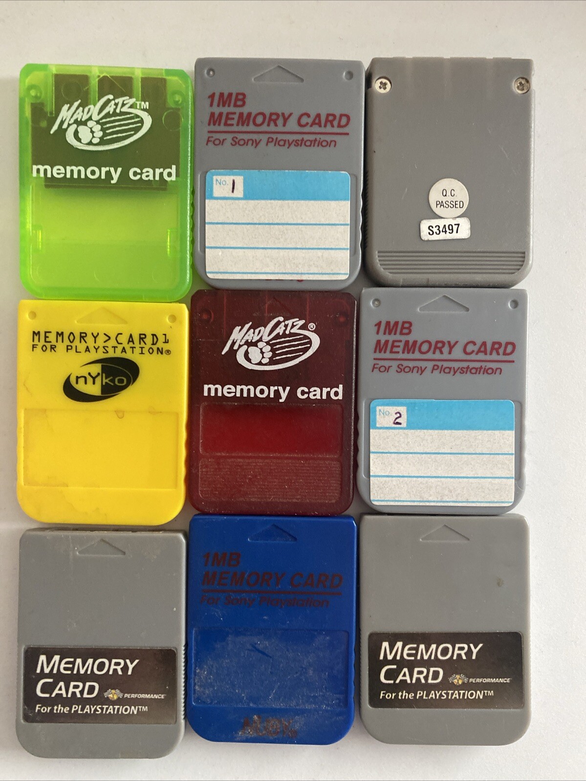 Lot Of 9 Sony PlayStation 1  PS1 PSX Memory Cards