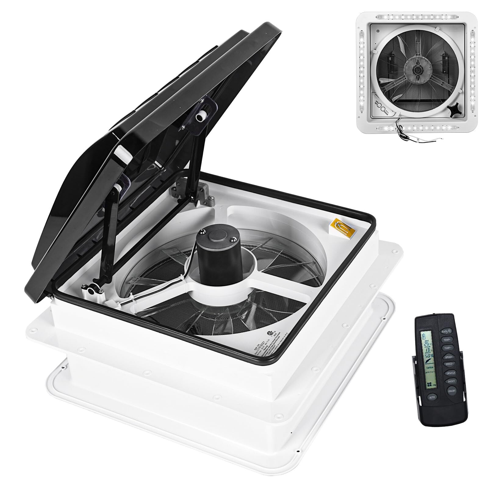 RV Roof Vent Fan 14" w/Light 12V Remote Control Trailer Roof Vent w/Rain Sensor