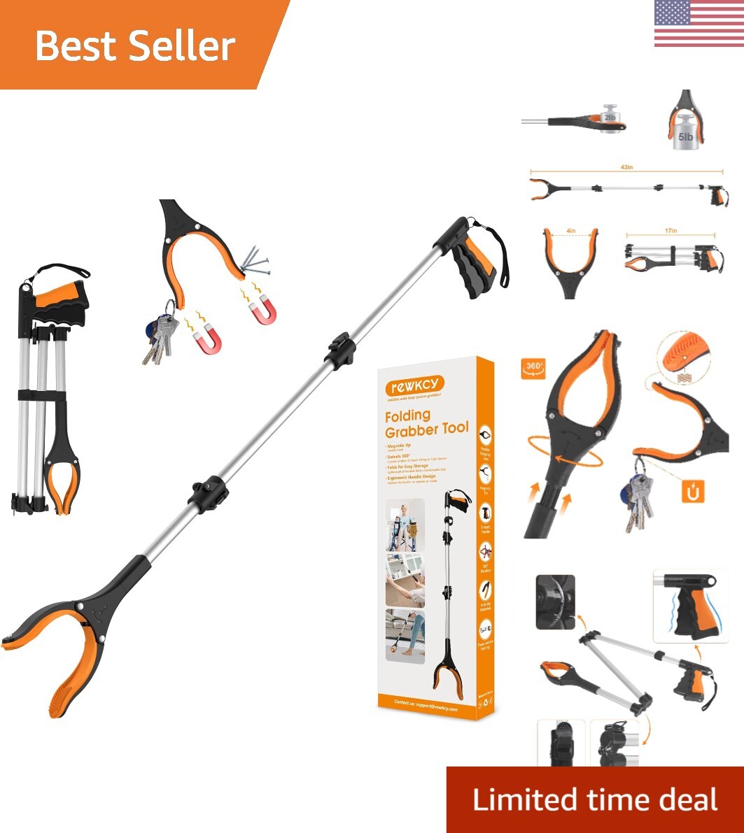 Foldable Elderly Grab It Reaching Tool with Powerful Magnets - 43 Inch Reach