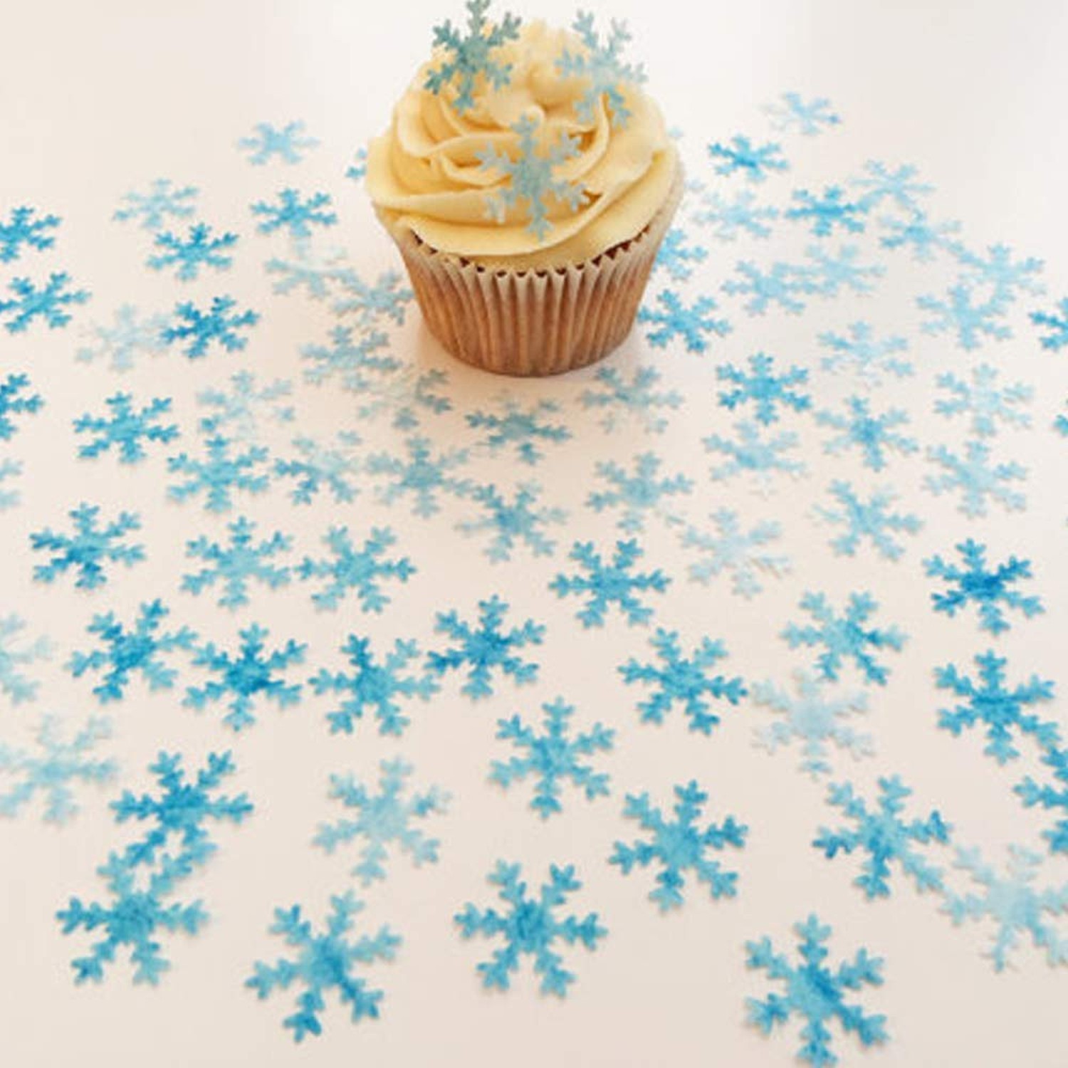 48pcs 1.77" Christmas Wafer Edible Snowflakes Cupcake & Cake Toppers Decorati...