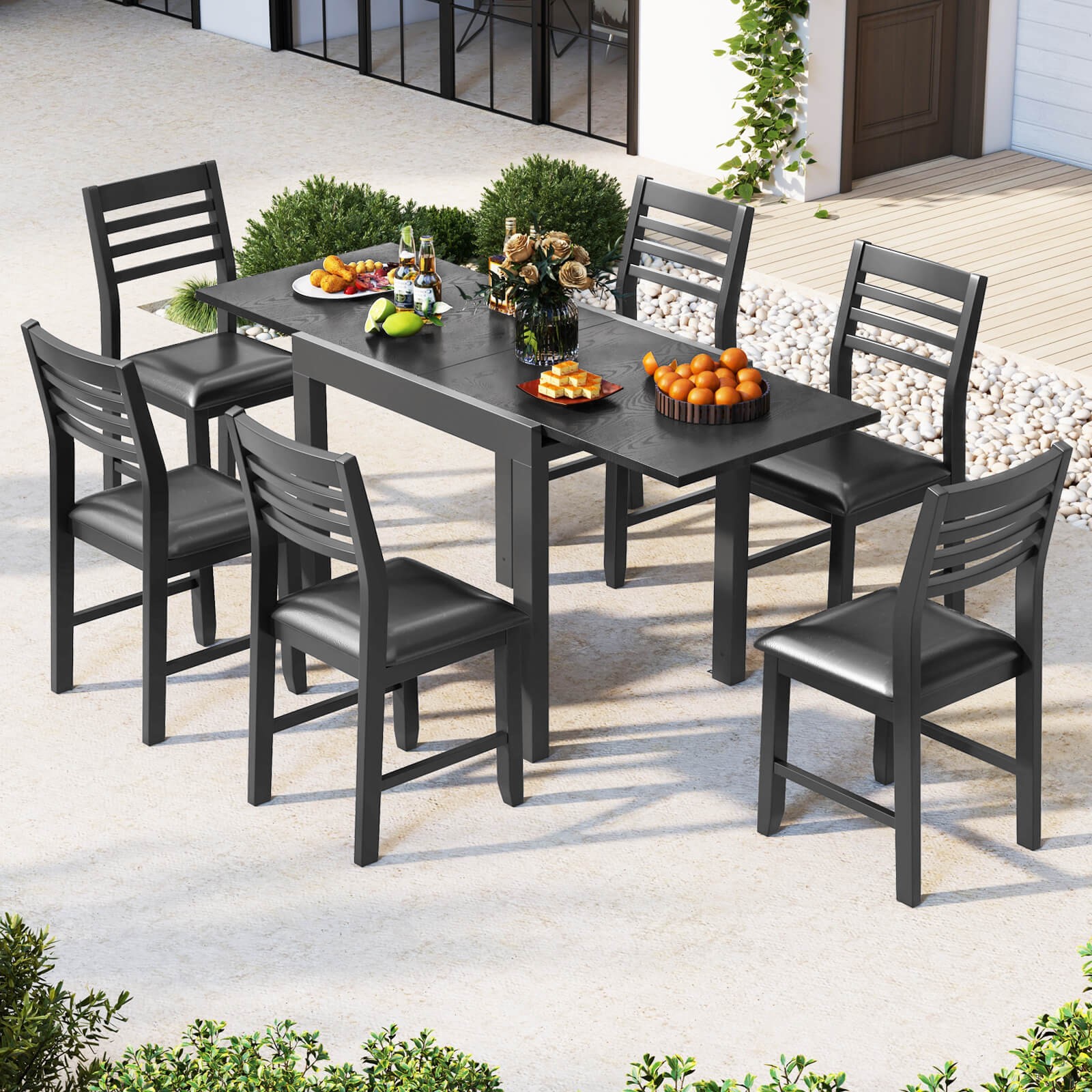 Patio Expandable Dining Table 31.5"-63" Adjustable Rectangular All Weather Table