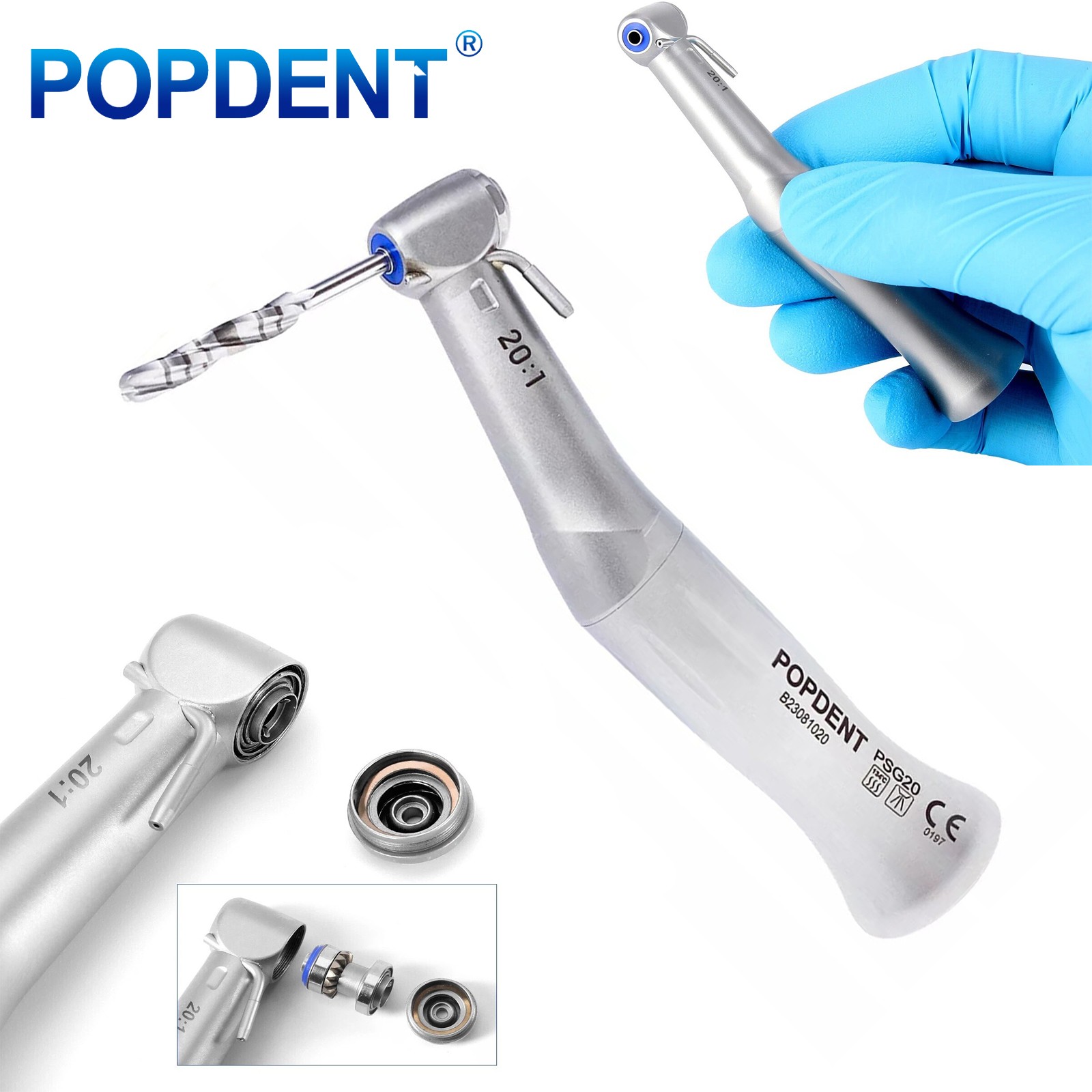 NSK Style SG20 Dental Implant 20:1 Contra Angle Push Button Surgical Handpiece