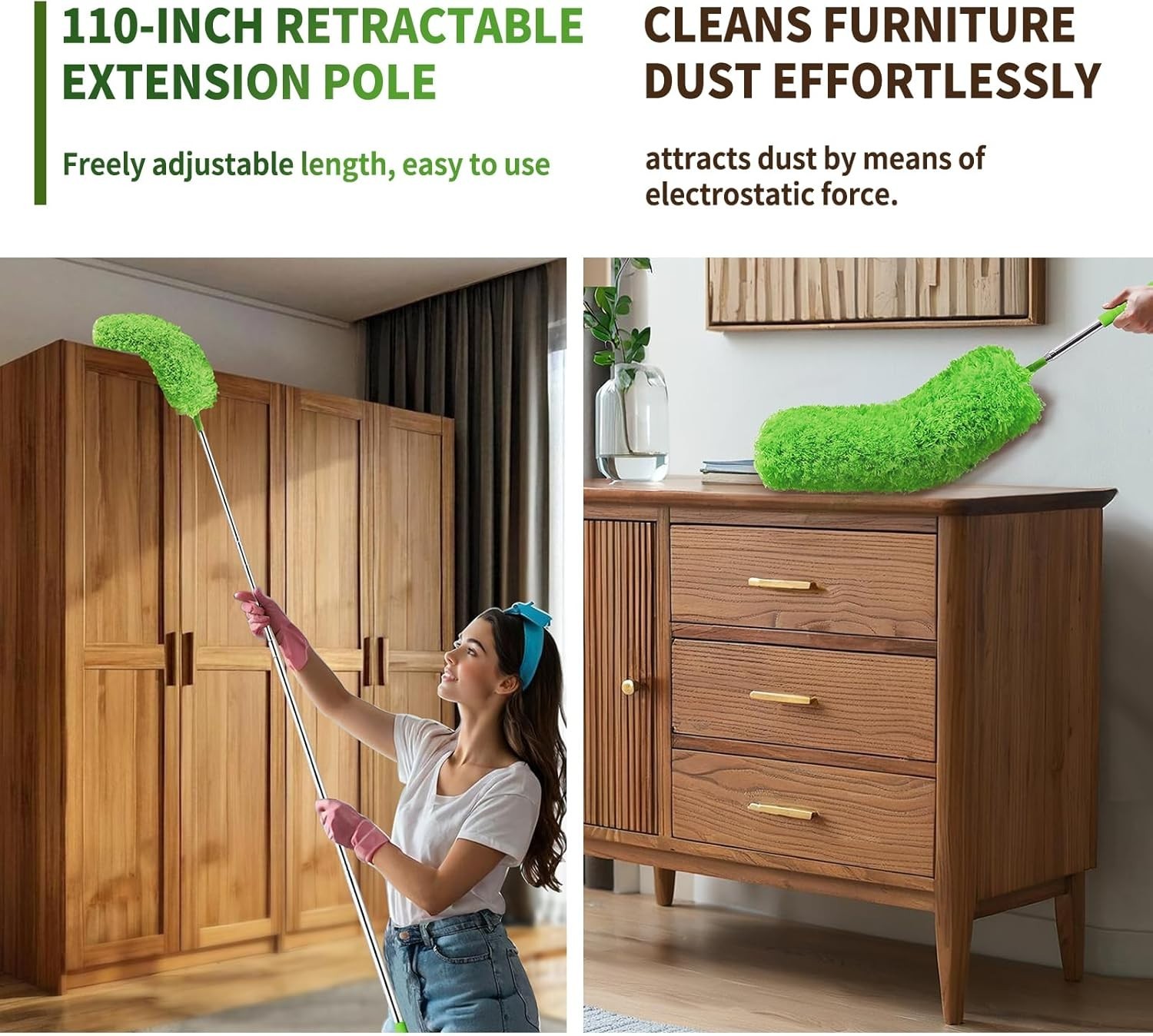 Cobweb Duster with Extension Pole, Washable Cleaning Duster Set with 2 Duster...