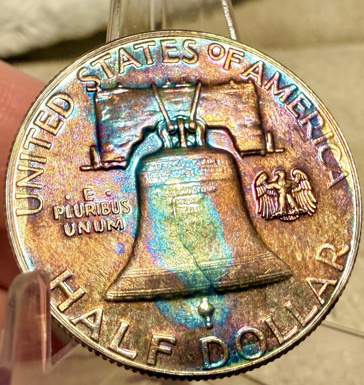 1963 Franklin Half Dollar Pristine Gem Proof Rainbow Toned