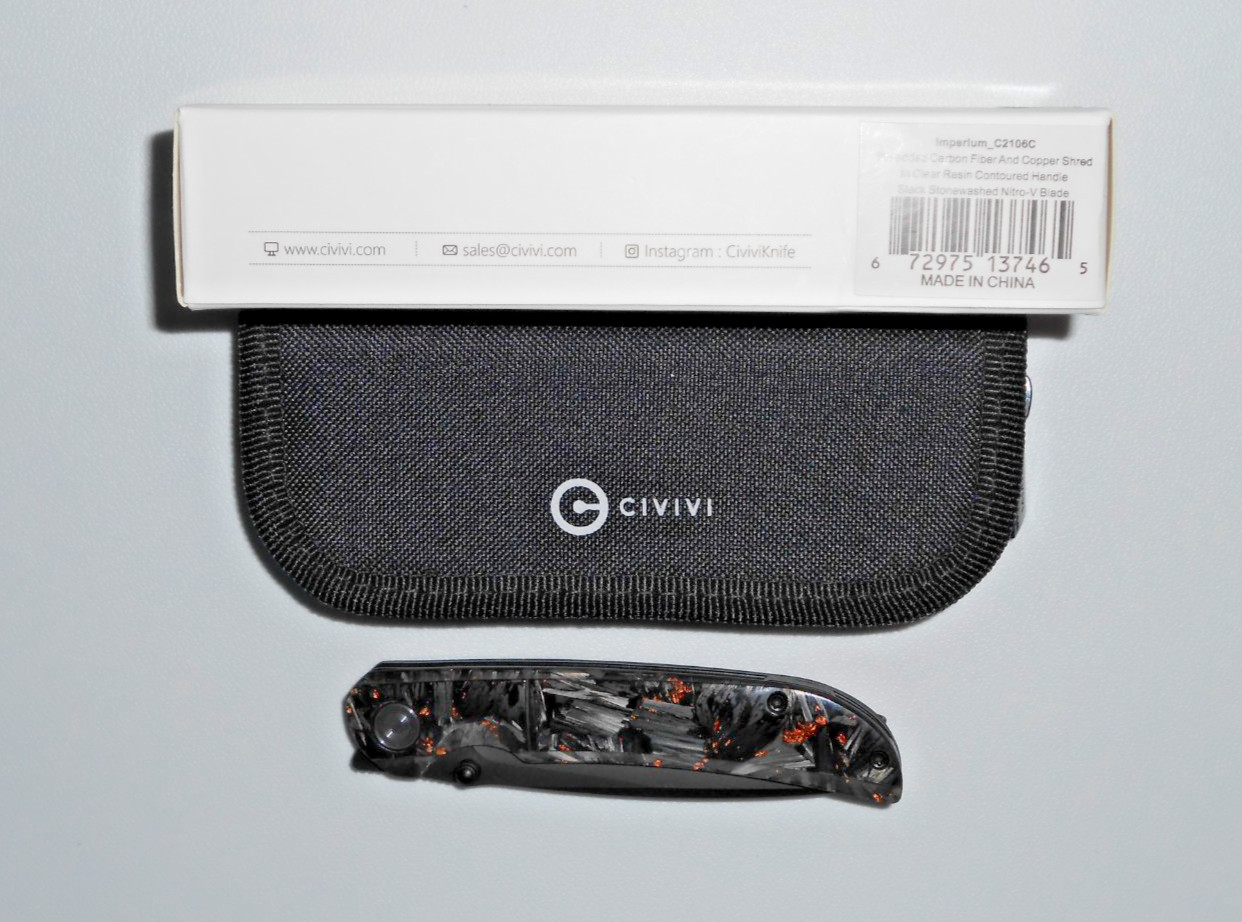 Pre-owned LNIB Civivi Imperium C2106C Black StoneWash Carbon Fiber Copper Shred