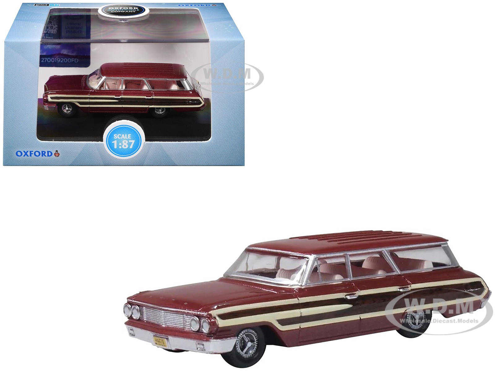 1964 FORD COUNTRY STATION WAGON BURGUNDY 1/87 (HO) DIECAST BY OXFORD 87FC64003