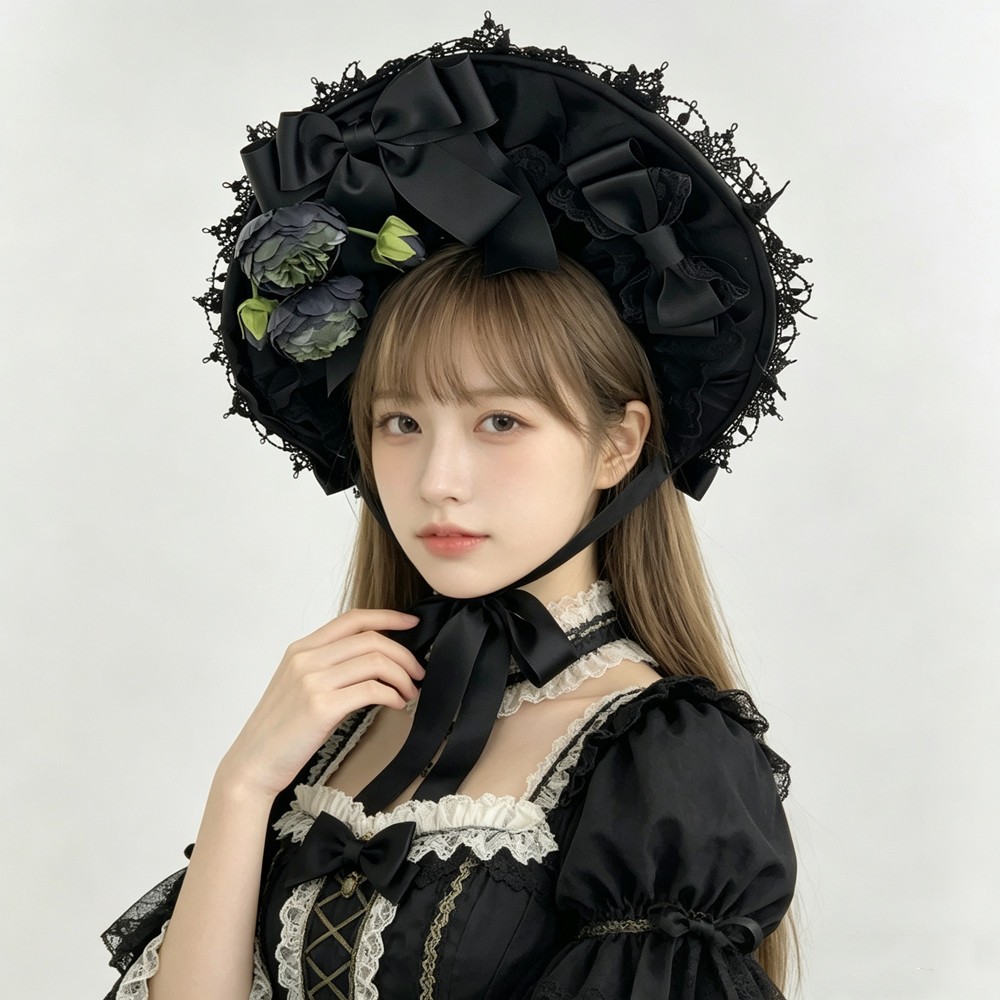 Victorian Hat for Women Classic Lolita Bonnet Hat Gothic Bonnet Hat with Bow