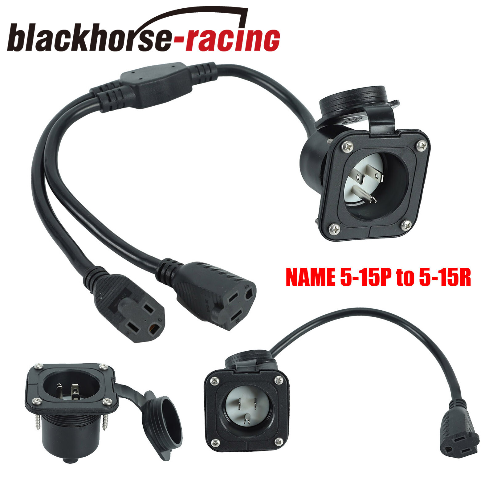 16"-18" NEMA 5-15 Power Inlet Port Plug Extension Cord For RV Camper 15 Amp 125V
