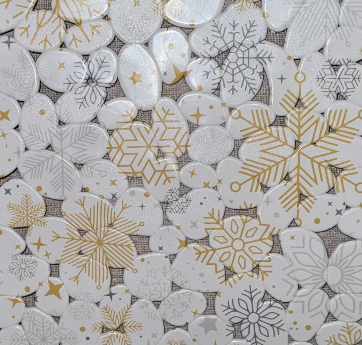 Ktchn. White, Silver, & Gold Snowflake Print Sink Mat