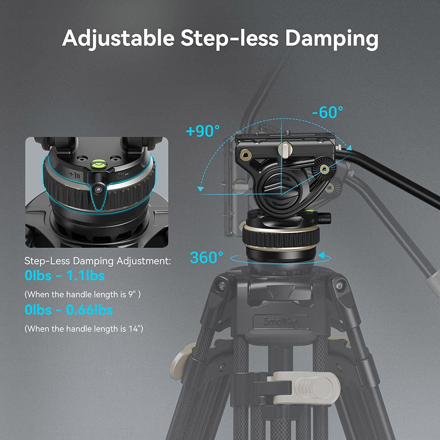 SmallRig DH10 Heavy Duty Tripod Fluid Video Head w/ Flat Base &Adjustable Handle