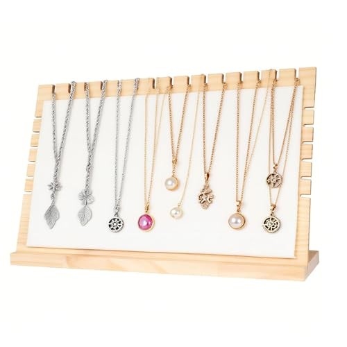 8.8'' x 15.6'' Horizontal Wooden Leather Necklace Display Extra Large White