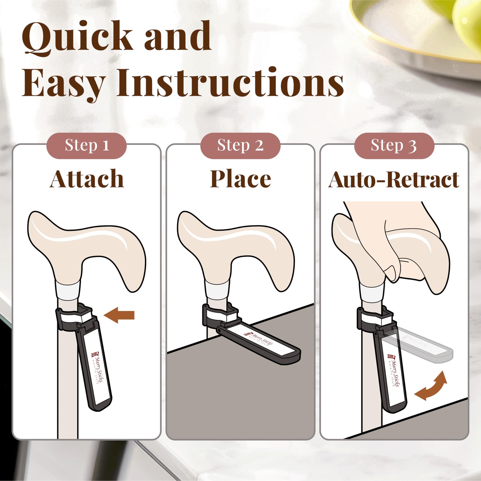 Walking Cane Holder, Smart Reflective Cane Holder Clip for Table, Walking Sti...
