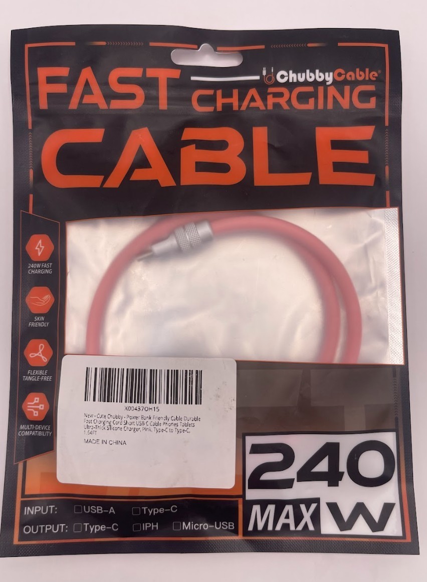 chubbycable 240W USB C to USB C Short Cable 20in Silicone Fast Charge Pink