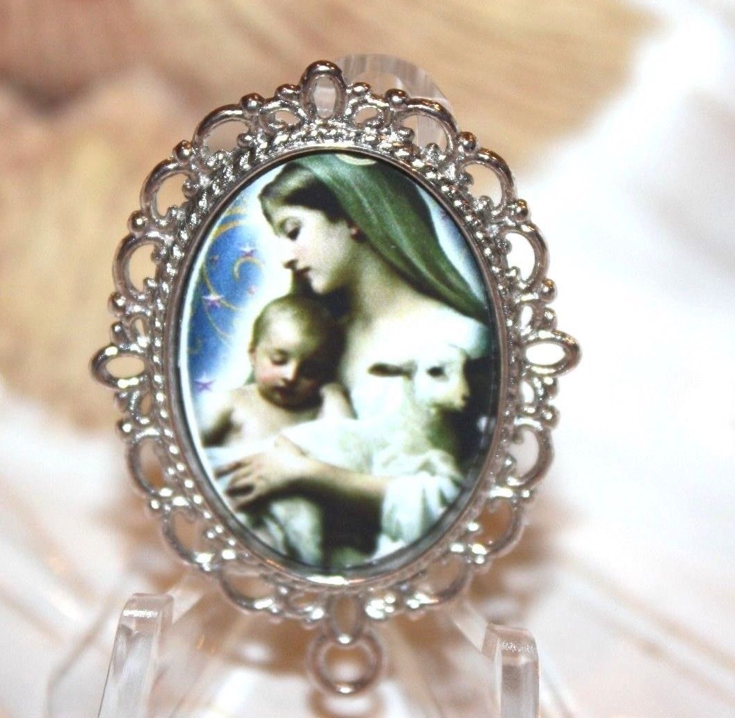 Mary with Her Lamb Rosary Center | Silver, Bronze or Antique Gold | STA-101-371