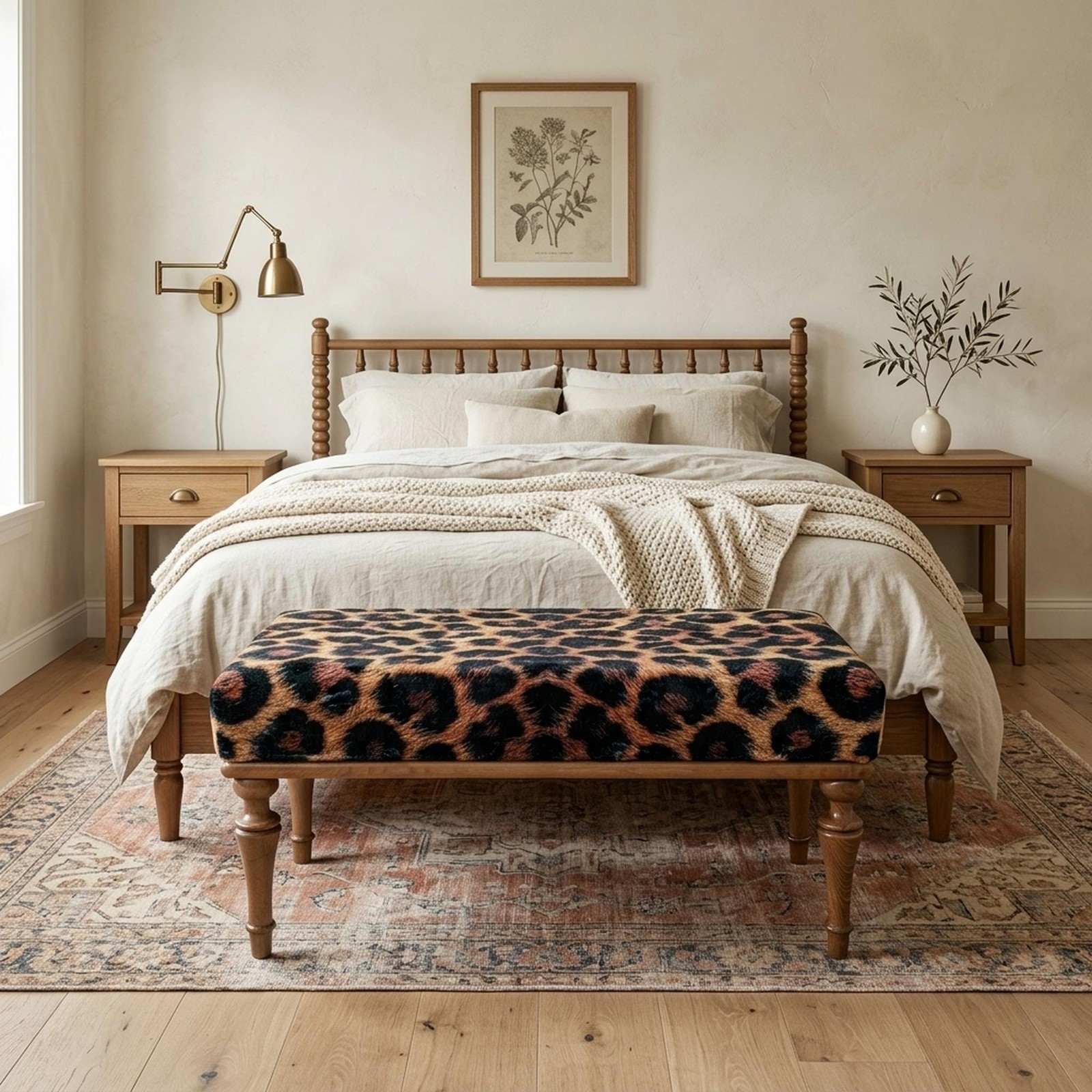 Leopard Print Bench Handmade Ottoman Hornbeam Body Padded Gossip
