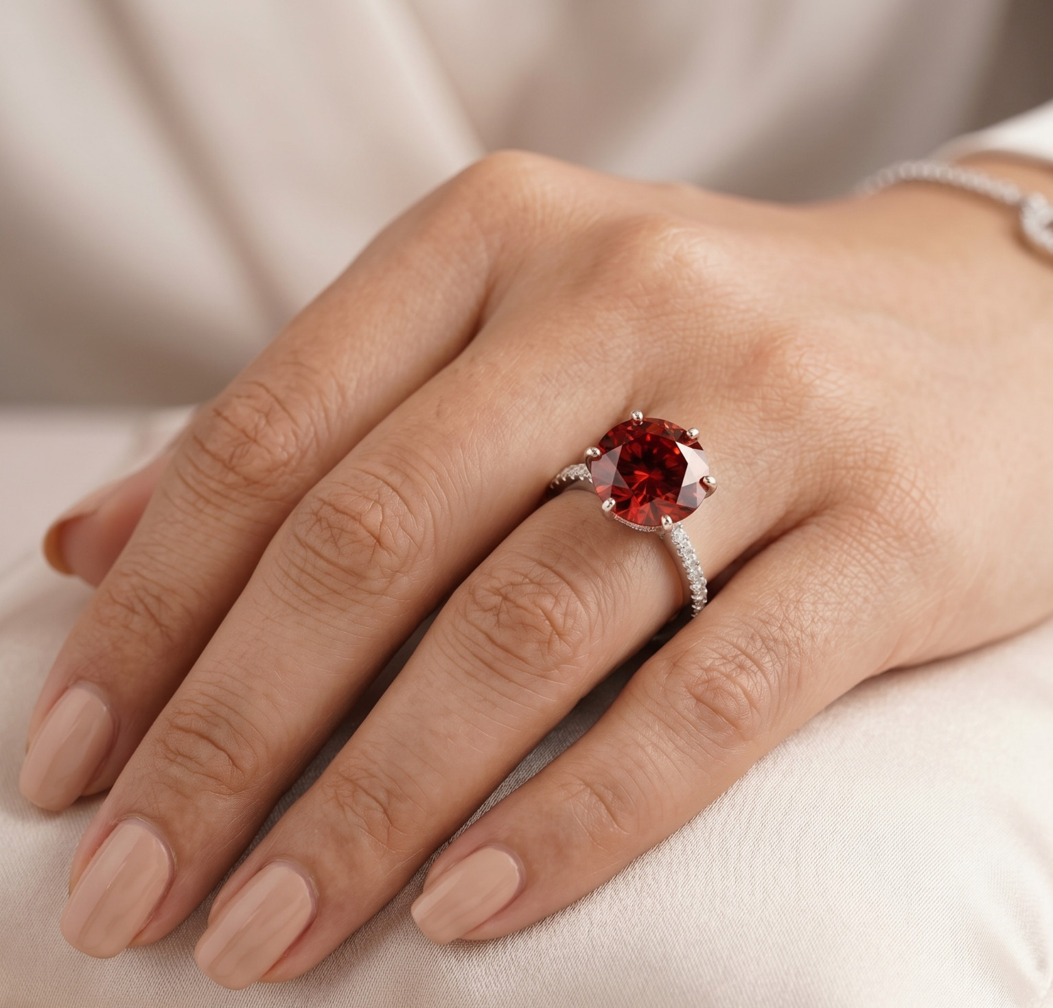 10.00 CT Certified Round Cut Red Diamond Ring, Tariffs FREE & Matching Studs.