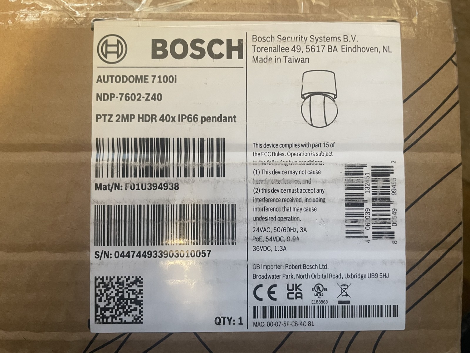 Bosch NDP-7602-Z40 AUTODOME 7100i 2MP 40x PTZ IP66 Camera Open Box