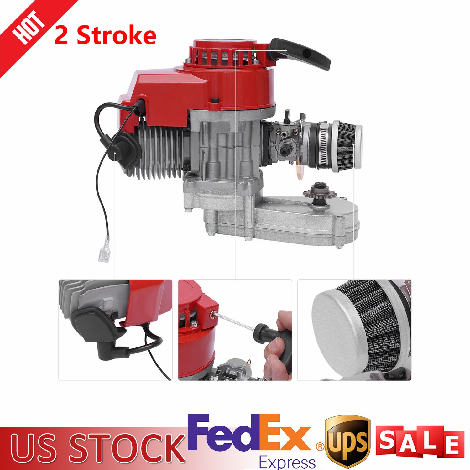 49cc 2 Stroke Motor Engine Kit & Handle & Cables for Dirt Bike ATV Motorcycle