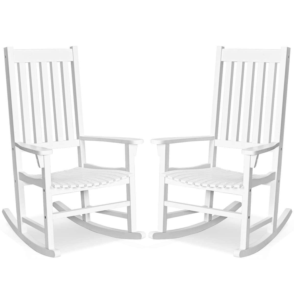 2PCS Wood Rocking Chair Set Porch Rocker High Back Garden Indoor Outdoor White