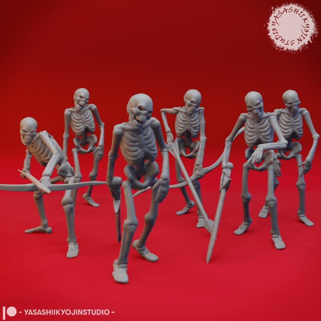 6x Skeletons - Yasashii - Monster Dungeons and Dragons 32mm Fantasy D&D Roleplay