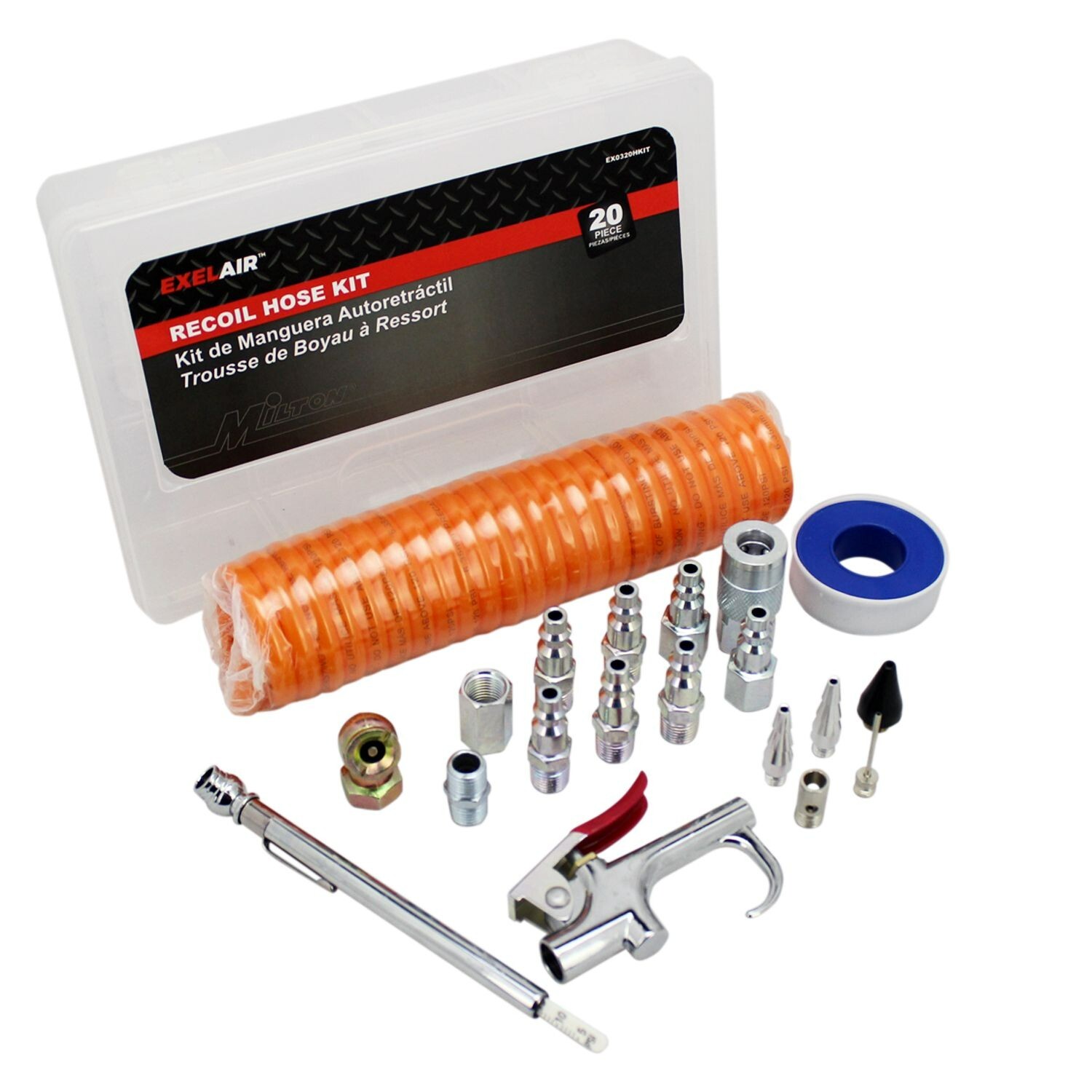 EXELAIR® by Milton® Recoil Hose and Air Accessory Kit - 13' Hose (20-Piece)