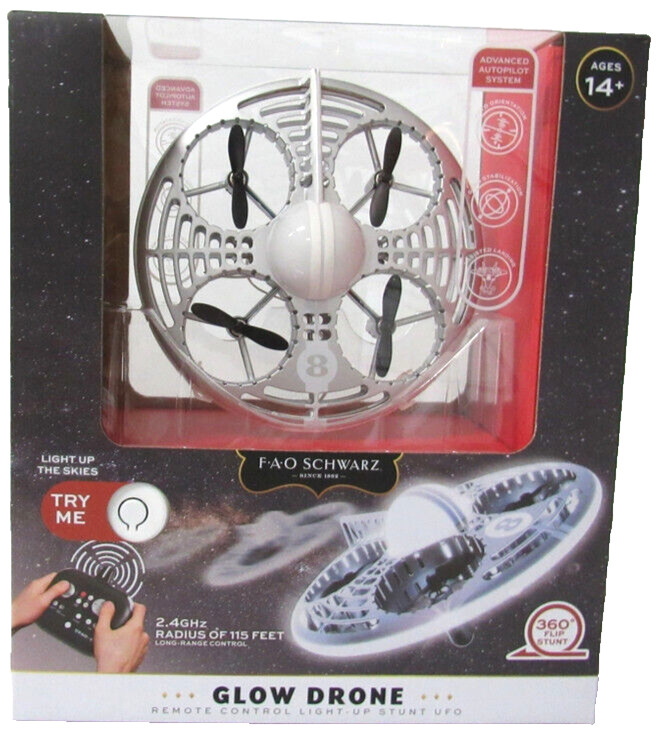 FAO Schwarz Glow Drone LED 360' Flip  Stunt UFO Auto Pilot System