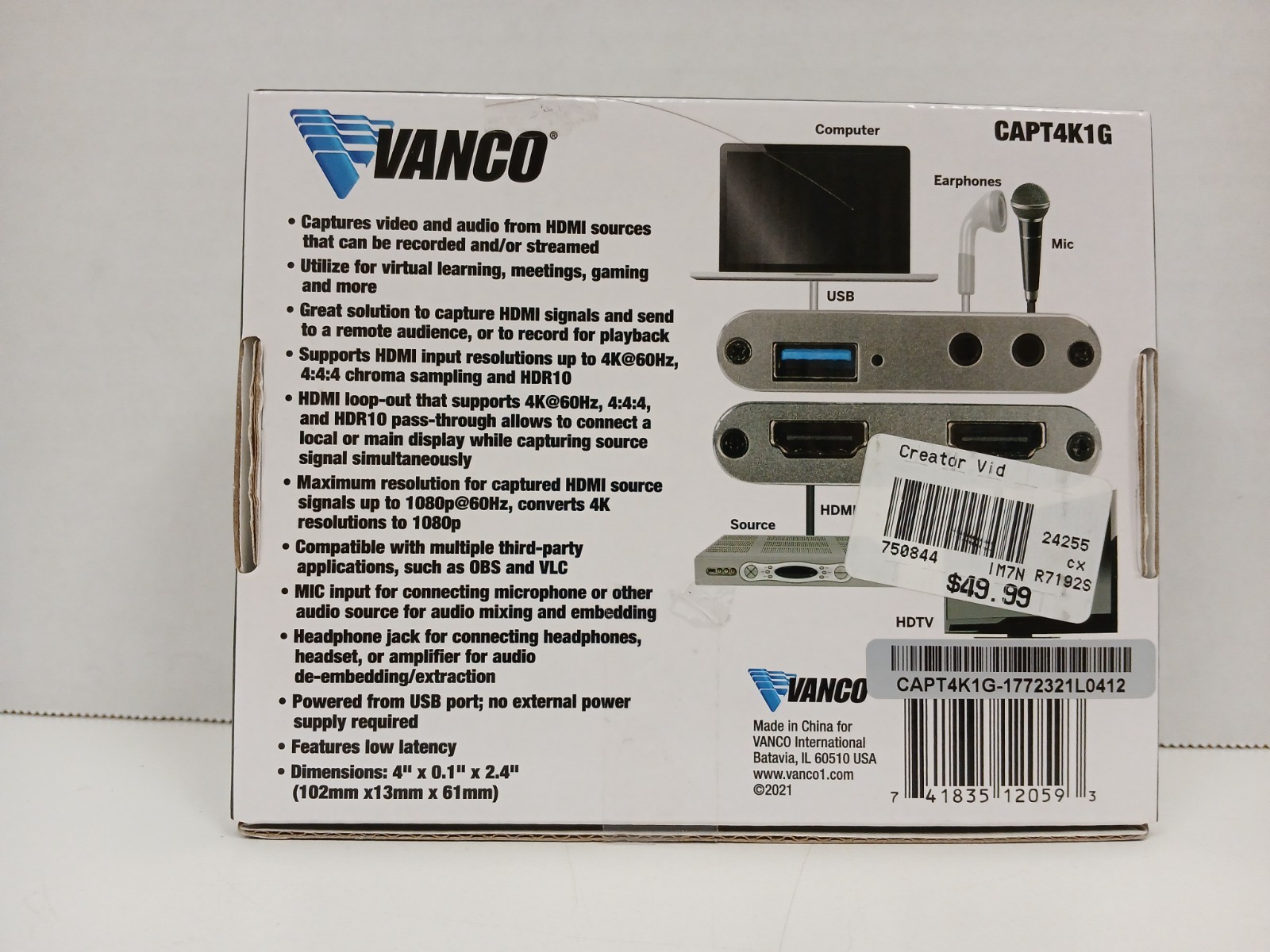 Vanco 4K HDMI to USB Video Capture Device
