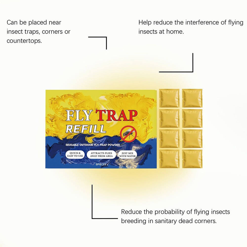 8PCS Fly Trap Refill Packets, Flies Bait Attractant Refills For All Reusable