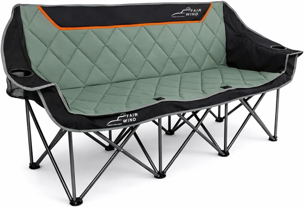 Oversized 3-Person Camping Chair - Heavy Duty Folding Loveseat with Cup Hold