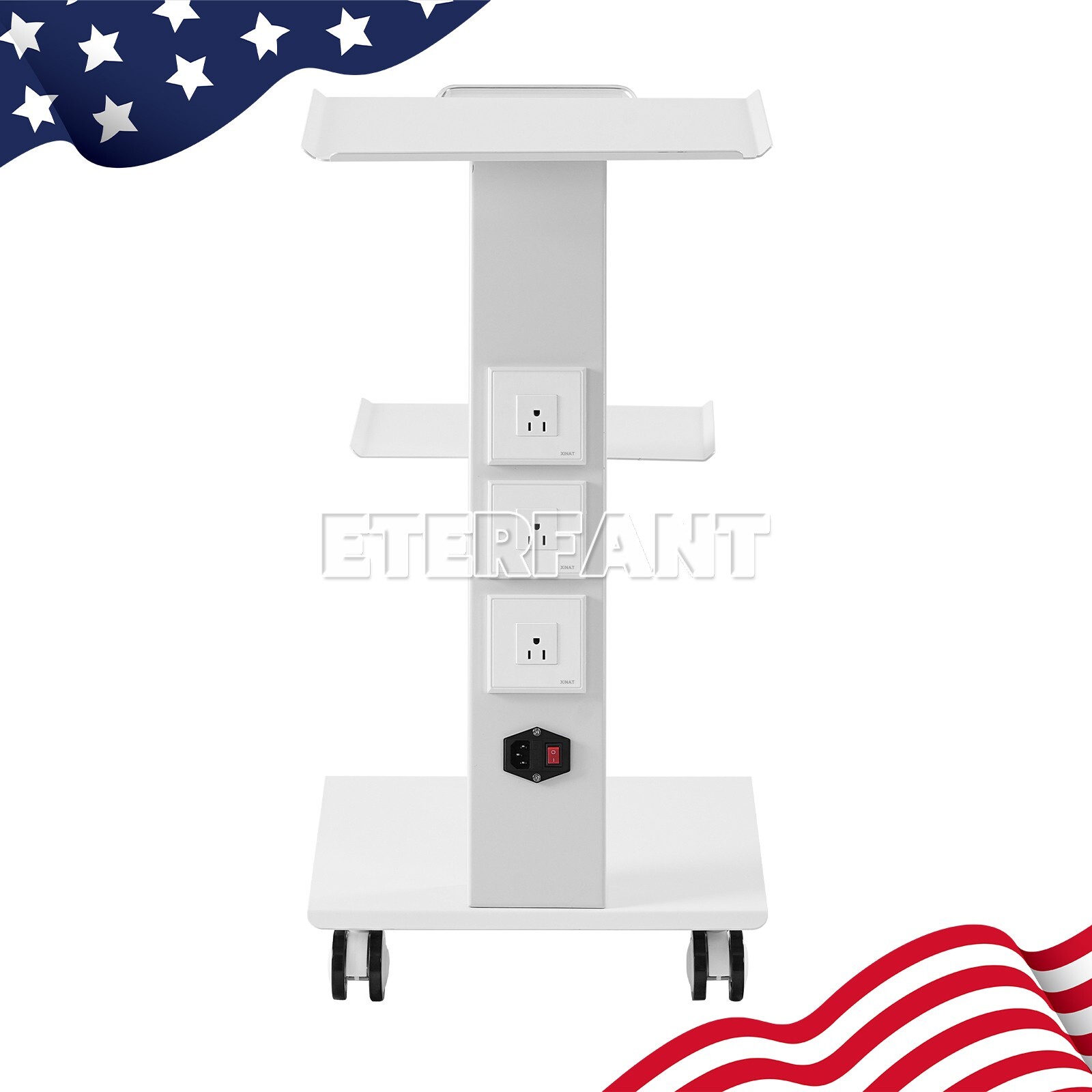 Mobile 3 Layer Medical Tool Cart Dental Trolley Instrument Cart+Socket+4 Casters
