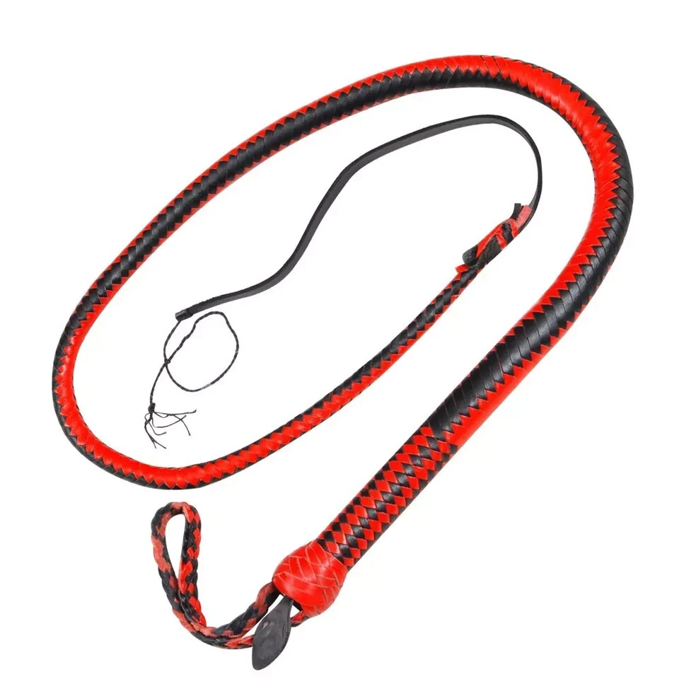 Cowhide Genuine Leather | Red & Black Bull whip 04 Feet Long 12-Plait whip